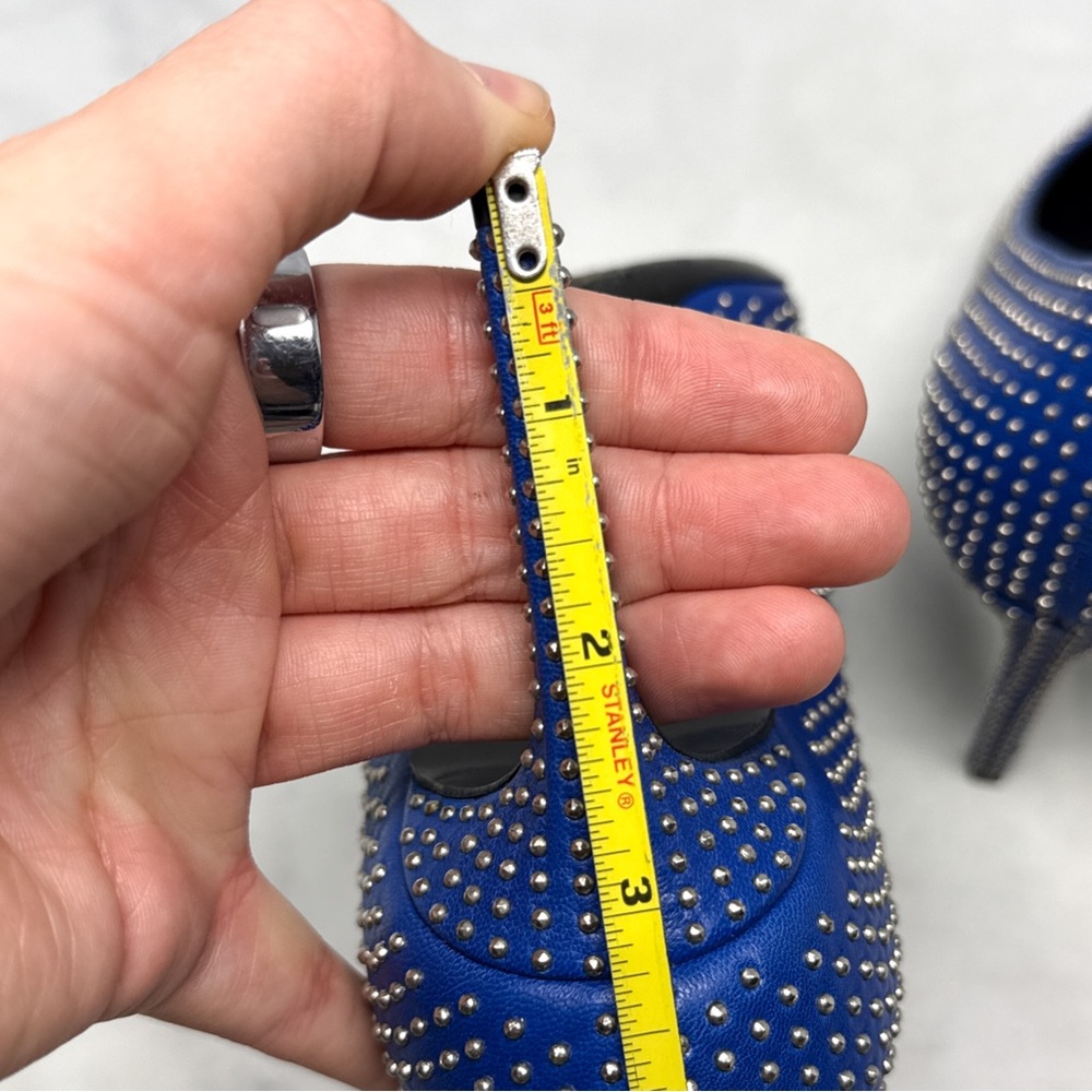 Saint Laurent Paris 80 Studded Leather Pointed Toe Stiletto Heel Pumps Blue 38 - Picture 12 of 14